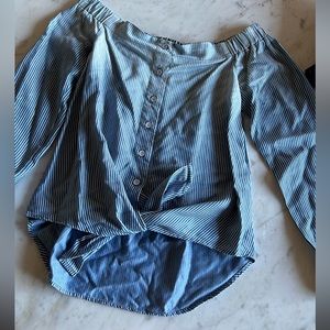 Fifteen - twenty button front off shoulder long sleeve striped ombré top